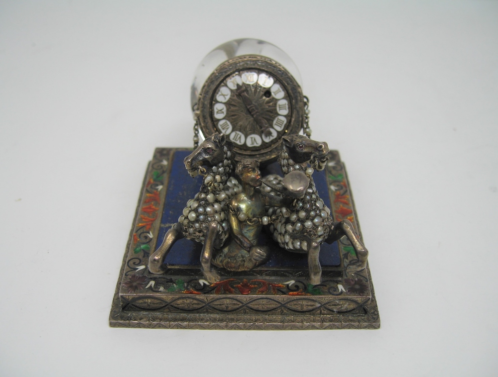 AN AUSTRO-HUNGARIAN ENAMELLED SILVER DESK TIMEPIECE, EARLY 20TH CENTURYthe engraved stepped - Image 3 of 4