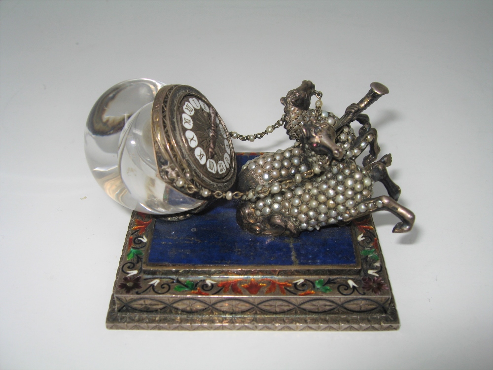 AN AUSTRO-HUNGARIAN ENAMELLED SILVER DESK TIMEPIECE, EARLY 20TH CENTURYthe engraved stepped - Image 2 of 4