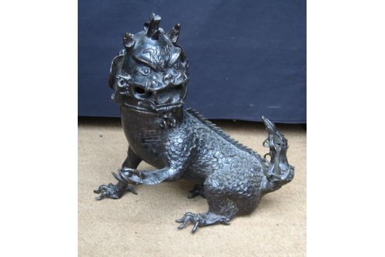 A CHINESE BRONZE QILIN INCENSE BURNER, 17TH / 18TH CENTURY - Image 2 of 6