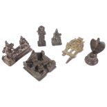 SIX SMALL BRONZE IMAGES, INDIA, 18TH-19TH CENTURIES comprising a sivalingam, a prabha and figures