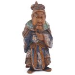 SAISHIKI (LACQUERED WOOD) NETSUKE OF HAN GENERAL KAN'U, CIRCA 1870 stroking his beard and holding