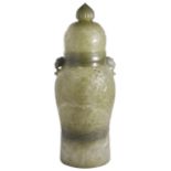 A CHINESE MUGHAL STYLE CELADON JADE 'DRAGON' VASE AND COVER the baluster body set at the shoulder