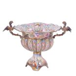 AN AUSTRO-HUNGARIAN GILT-METAL-MOUNTED ENAMEL BOWL, VIENNA, LATE 19TH CENTURY pedestal urn shaped