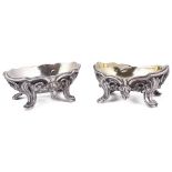 TWO ITALIAN SILVER SALT CELLARS, CARLO MICHA, TURIN, 1759-1787 oval, cast and chased with Rococo