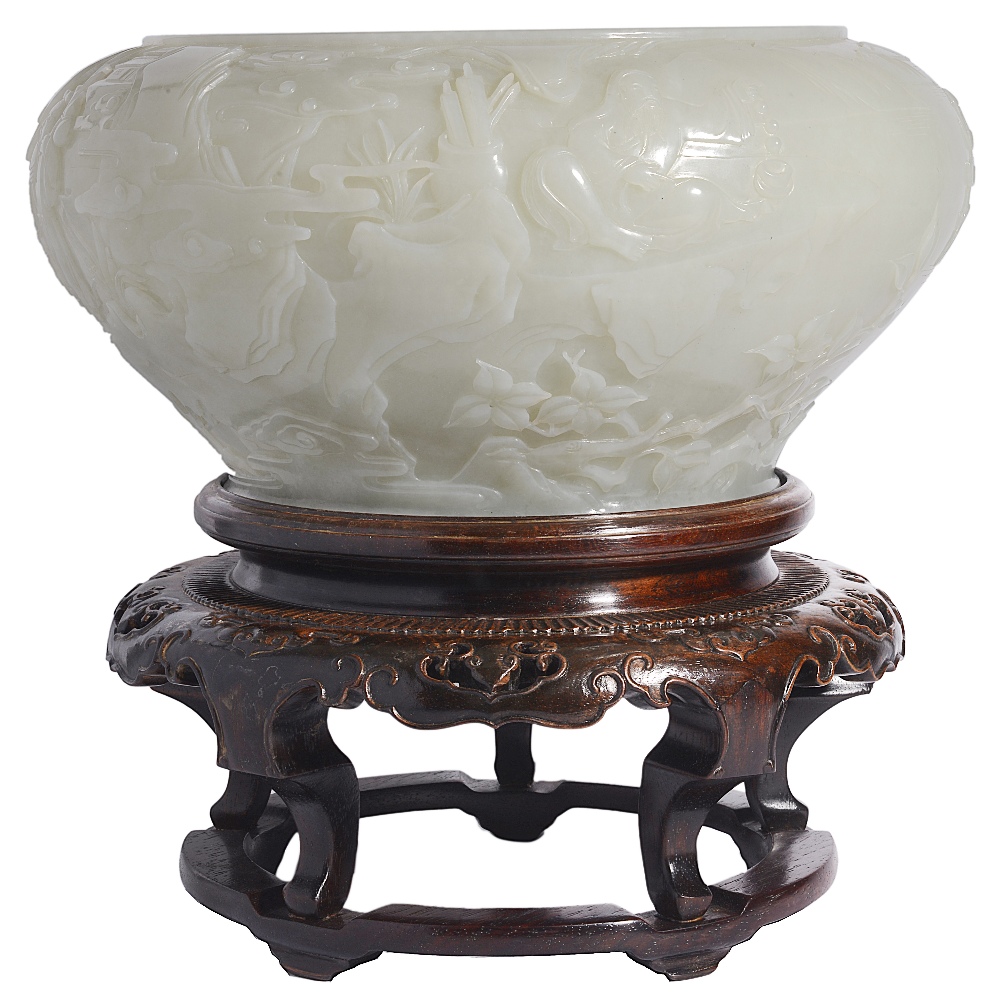 A CHINESE PALE CELADON JADE 'SCHOLARS' BOWL