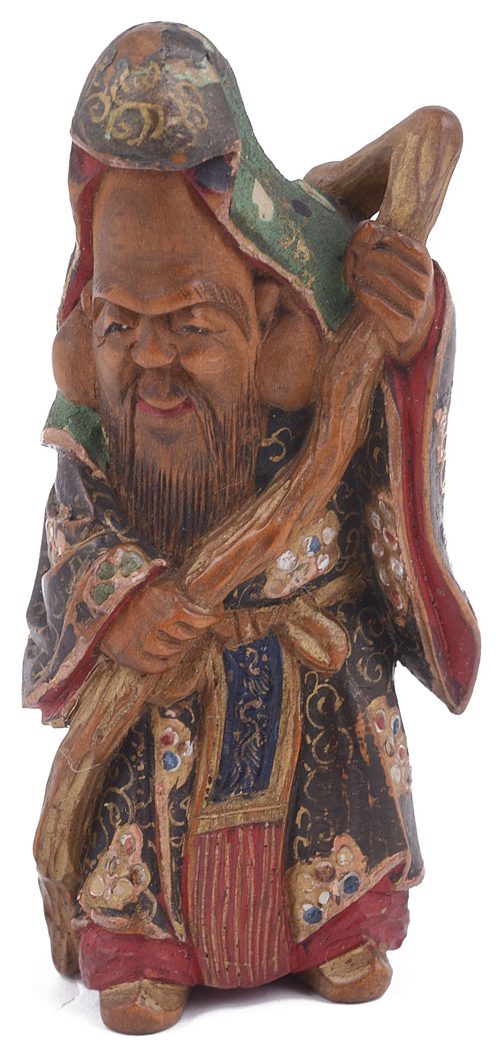 SAISHIKI (LACQUERED WOOD) NETSUKE OF THE GOD OF LONGEVITY JUROJIN, CIRCA 1870 signed: Shuzan 5.8cm