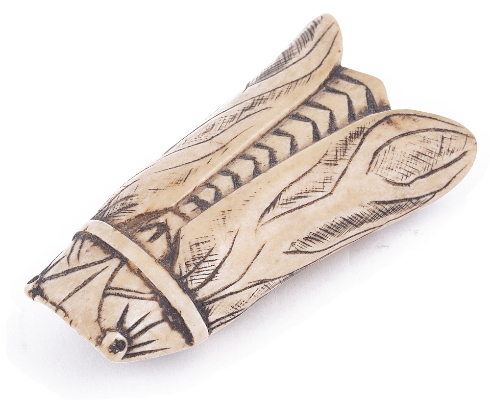 STAG ANTLER NETSUKE OF A CICADA, CIRCA 1870 unsigned 6.1cm high Provenance: The Netsuke Collection