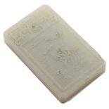 A CHINESE CELADON JADE 'SHOULAO' PLAQUE the thick rectangular plaque carved to the front face with