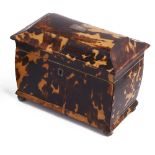 ˜A TORTOISESHELL TEA CADDY, ENGLISH, EARLY 19TH CENTURY rectangular, the shaped and slightly domed