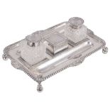 A VICTORIAN SILVER INKSTAND, JOHN GRINSELL & SONS, LONDON, 1898 oblong, in George III style, with