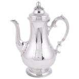 ˜ROYAL: A VICTORIAN SILVER COFFEE POT, EDWARD BARNARD & SONS, LONDON, 1864 baluster, engraved to one
