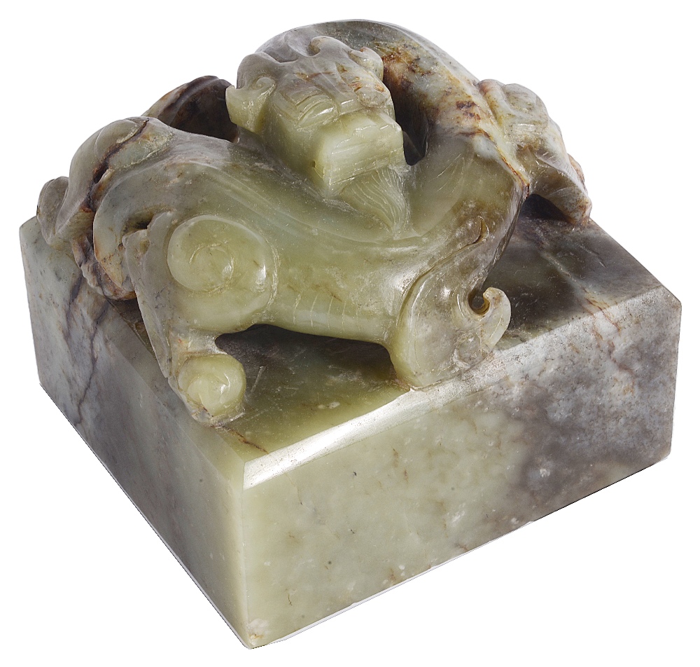 A CHINESE GREEN JADE 'CHILONG' SEAL