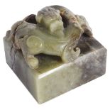 A CHINESE GREEN JADE 'CHILONG' SEAL