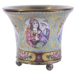 ‡ A QAJAR ENAMELLED GHALIAN CUP, PERSIA, 19TH CENTURY of inverted bell-shaped form, the polychrome