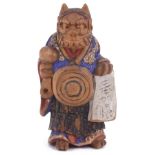 SAISHIKI (LACQUERED WOOD) NETSUKE OF ONI NO NEMBUTSU, THE PENITENT DEMON, CIRCA 1870 signed: