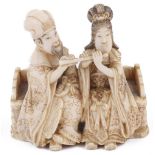 ˜IVORY NETSUKE OF CHINESE TANG EMPEROR XUANZONG WITH HIS CONCUBINE YANG GUIFEI, CIRCA 1870 so