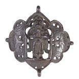 A BRONZE ARM ORNAMENT (BAZUBAND) DEPICTING HANUMAN, SOUTH INDIA, CIRCA 18TH CENTURY of convex