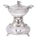 A GERMAN SILVER SOUP TUREEN, COVER AND STAND, CARL FRIEDRICH WILHELM HEINRICH OTTO, BERLIN, CIRCA