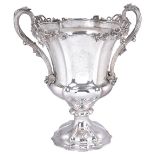 A VICTORIAN SILVER WINE COOLER, SMITH, NICHOLSON & CO., LONDON, 1851 on lobed and fluted pedestal