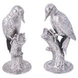 A PAIR OF GERMAN SILVER FIGURE OF A WOODPECKER, L. NERESHEIMER & CO., HANAU, CIRCA 1925