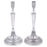 A PAIR OF ITALIAN SILVER CANDLESTICKS, MAKER'S MARK ONLY DO IN SCRIPT WITHIN A BEADED OVAL, CIRCA