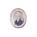 ˜A PORTRAIT MINIATURE OF A GENTLEMAN, ENGLISH SCHOOL, CIRCA 1790 with powdered hair en queue wearing