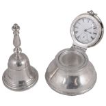 AN EDWARDIAN SILVER NOVELTY INKWELL CLOCK, HENRY MATTHEWS, BIRMINGHAM, 1908 capstan form, with