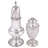 A GEORGE IV SILVER CASTER, HENRY CHAWNER, LONDON, 1820 baluster, spreading foot, the cover pellet