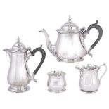 A GEORGE V SILVER FOUR-PIECE 'TETE-A-TETE' TEA SET, HARRISON BROTHERS & HOWSON, SHEFFIELD, 1927-29