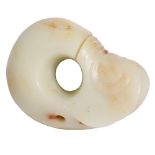 A CHINESE NEOLITHIC STYLE JADE SPLIT RING of circular form, one end terminating in a mythical