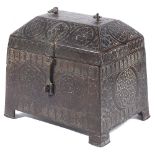 ‡ A BRONZE CASKET, PROBABLY AFGHANISTAN, 13TH/14TH CENTURY of tapered form, with hinged chamfered
