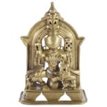 A JAIN SHRINE DEPICTING AMBIKA, GUJARAT, WESTERN INDIA, DATED SAMVAT 1552/1496 AD (?) brass with