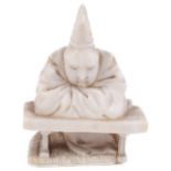 ˜IVORY NETSUKE OF A COURTIER LEANING ON A TABLE, CIRCA 1870 signed: Hirotada 3.7cm high