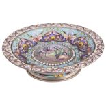 A RUSSIAN SILVER AND CLOISONNE ENAMEL BOWL, MOSCOW, 1899-1908 painted with an en plein roundel of