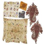 A COLLECTION OF TEXTILE FRAGMENTS, INDIA, MOSTLY 19TH CENTURY comprising four Kashmir boteh