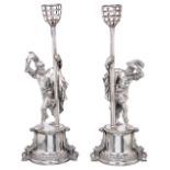 A PAIR OF VICTORIAN ELECTROPLATE FIGURAL STANDS, ELKINGTON & CO., BIRMINGHAM, LATE 19TH CENTURY each