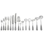 A SET OF NORWEGIAN TABLE SILVER, THORVALD MARTHINSEN, TONSBERG, 1930s Valdres pattern, complete