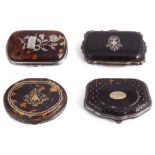 ˜FOUR TORTOISESHELL PURSES, FRENCH, CIRCA 1880 oblong and cartouche-shaped, variously decorated with