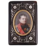 ˜A FRENCH JEWELLED TORTOISESHELL PORTRAIT BOX LID, PARIS, CIRCA 1830 oblong, inset with an