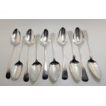 TEN GEORGIAN SILVER TABLESPOONS, ALL LONDON comprising: one Hanoverian Rat-tail pattern,