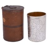 A VICTORIAN SILVER BEAKER, WRIGHT & DAVIES, RETAILED BY CHARLES ASPREY, LONDON, 1868 cylindrical,