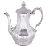 ˜A VICTORIAN SILVER COFFEE POT, CHARLES REILY & GEORGE STORER, LONDON, 1846 the octagonal baluster