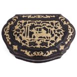 ˜A TORTOISESHELL SNUFF BOX, PROBABLY NEAPOLITAN, CIRCA 1740 charouche-shaped with applied gold