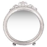 AN EDWARDIAN SILVER DRESSING TABLE MIRROR, HENRY MATTHEWS, BIRMINGHAM, 1908 with bevelled circular