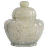 A CHINESE QUATRE-LOBED 'IMMORTALS' JAR AND COVER