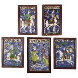 ‡ FIVE QAJAR MOULDED RELIEF TILES, ISFAHAN OR TEHERAN, LATE 19TH CENTURY