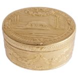 A FRENCH GOLD SNUFF BOX, JEAN-CHARLES-SIMPHORIEN DUBOS, PARIS, 1762 oval, chased, the lid with a