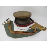 A BUDDHIST RITUAL DRUM (DAMARU), TIBET, 19TH OR EARLY 20TH CENTURY wood and hide with cotton, silk