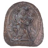 TWO COPPER REPOUSSE RELIEF PLAQUES, INDIA & NEPAL, 20TH CENTURY both depicting Durga, the first