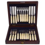 ˜A SET OF TWELVE VICTORIAN SILVER AND IVORY DESSERT KNIVES AND TWELVE FORKS, WILLIAM HUTTON & SONS